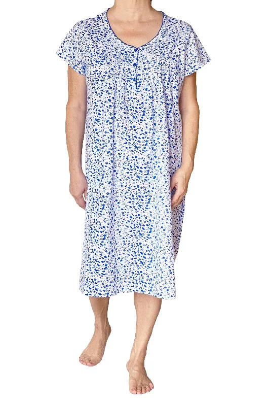 La Cera Blue Posies Cotton Knit Chemise