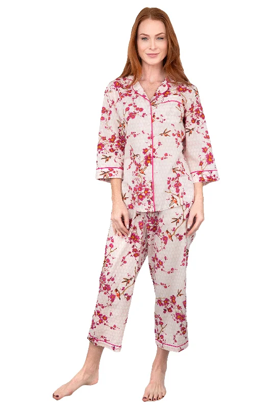 La Cera Cherry Blossom 3/4 Sleeve Cotton Pajama Set