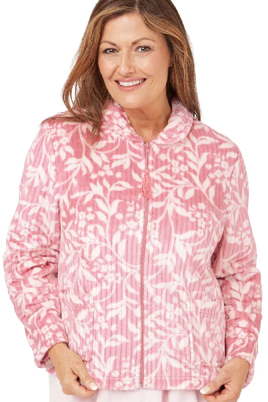 Soft Ribbed Floral Fleece Zipped Bedjacket