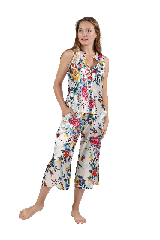 Satin Floral Multi Colored Lounge Set