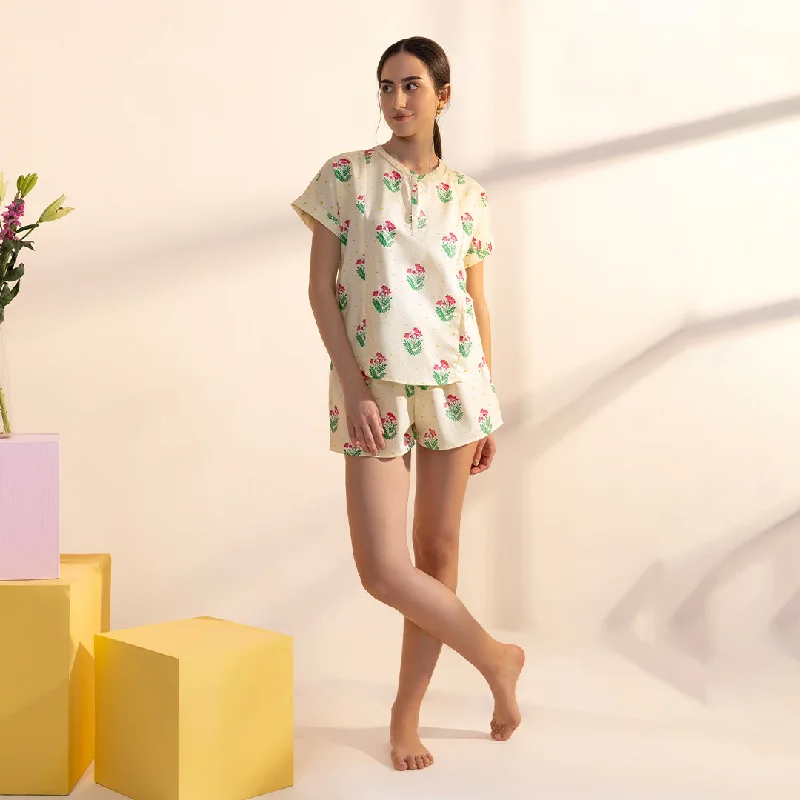 Bougainvillea Cotton Slit Neck Top and Shorts