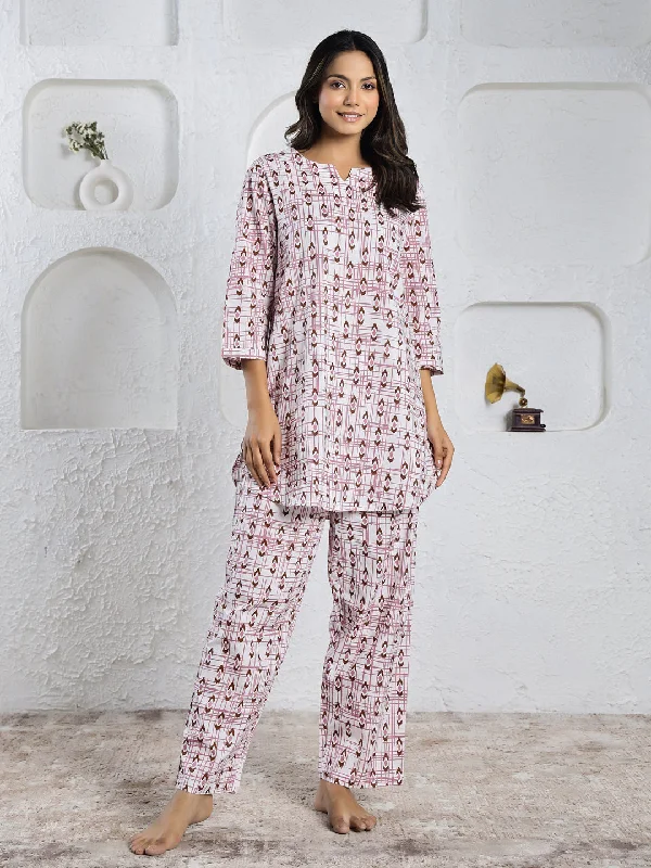 Pink cotton printed loungewear set