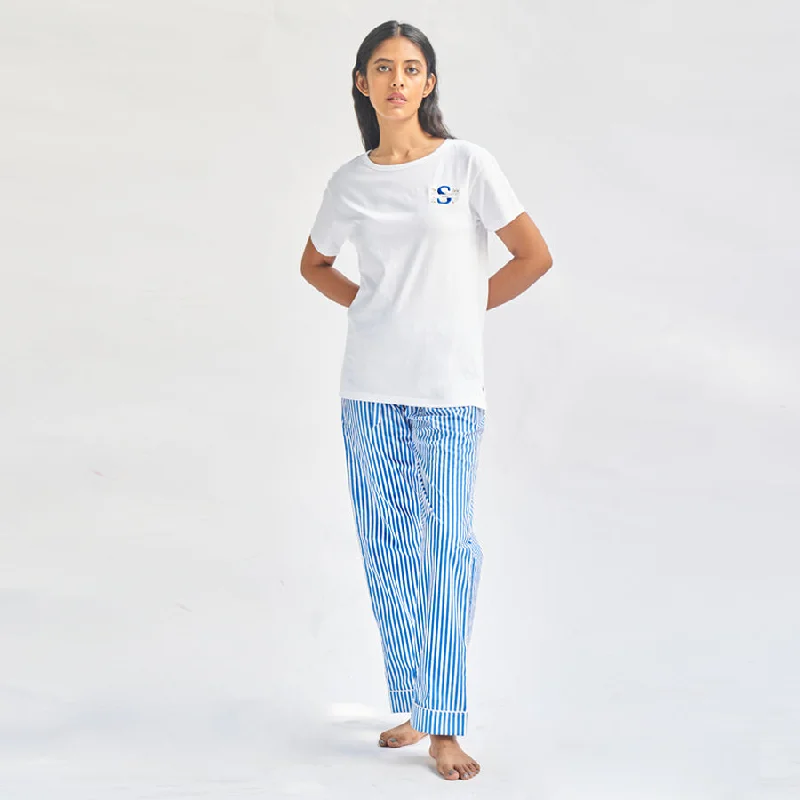 Floaty Sky Embroidered T-shirt & Cotton Pyjama For Women's