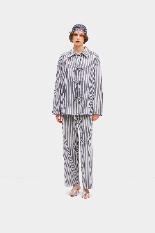 Lyra Cotton-Poplin Pajama Set in Black Stripes