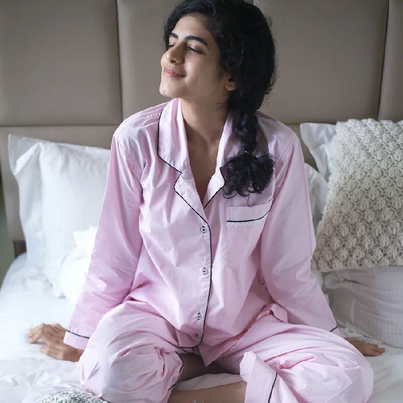 Blush Pink Cotton Notched Pyjama Set